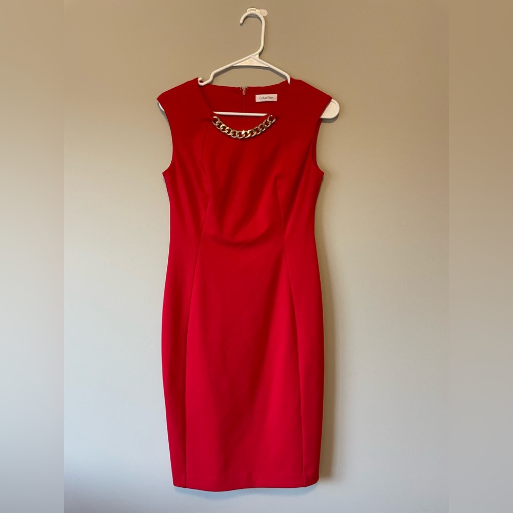 Calvin Klein Chain Detail Red Dress